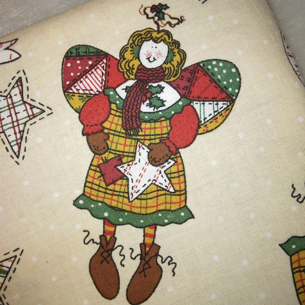 FABRIC Vintage Happy Holidays Country Angels, 1 yard